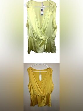 Lot 2 Melissa McCarthy Seven7 Draped Sleeveless Blouse Yellow Size 2/3X NWT